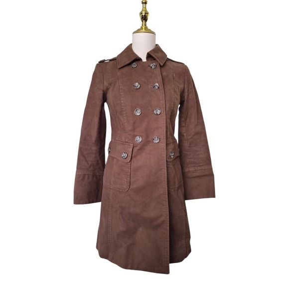 Boden Jackets & Blazers - Boden Brown Double Breasted Trench Coat Cotton Lined Women's Petite 2P